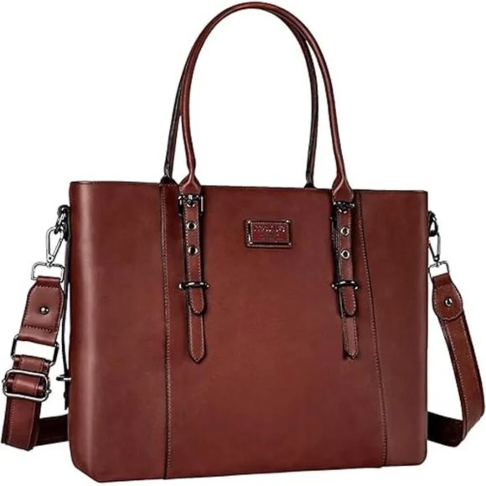 Leather Laptop Tote Bag for Women, Waterproof Large Capacity Business